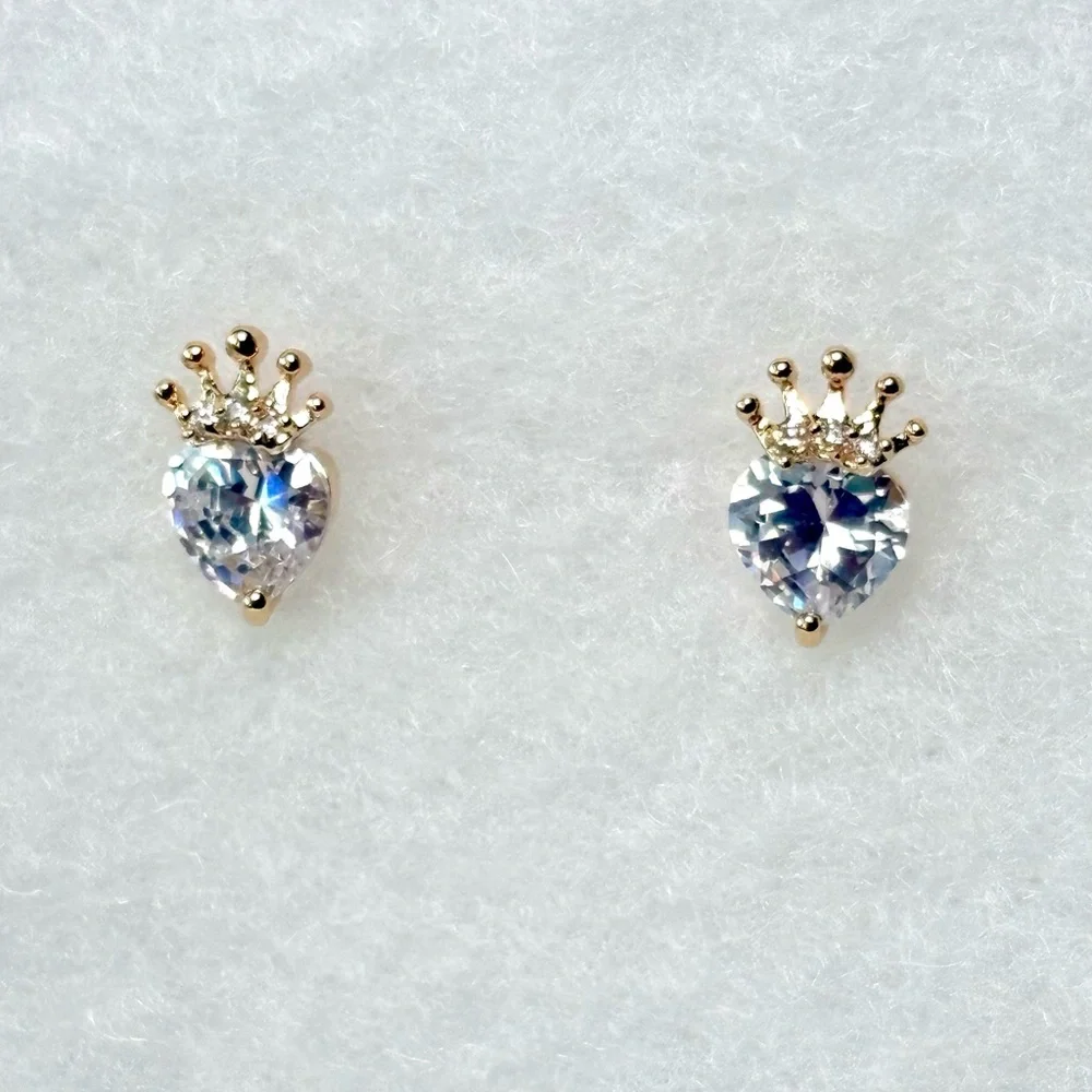 Gold Crown Heart Earrings